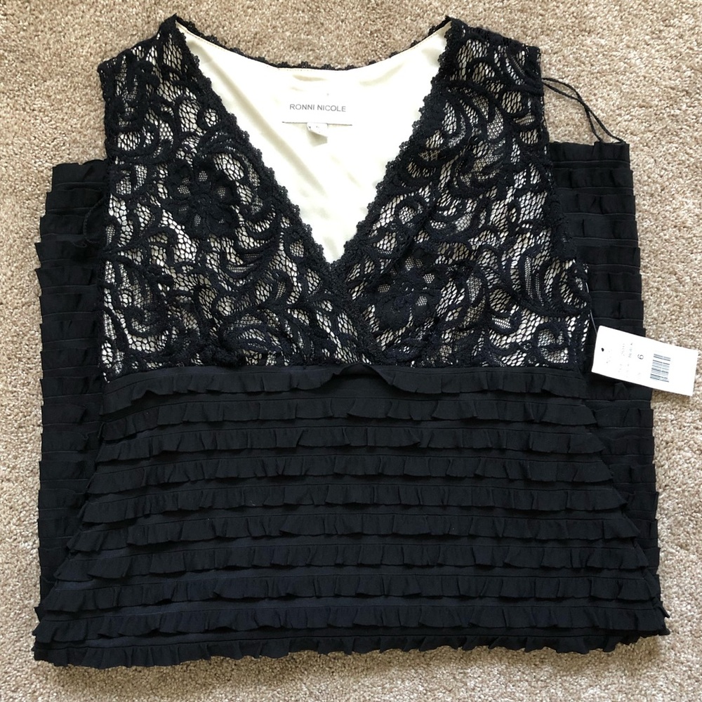 Ronni Nicole Embellished Shutter-Stripe Sheath Dress, size 6